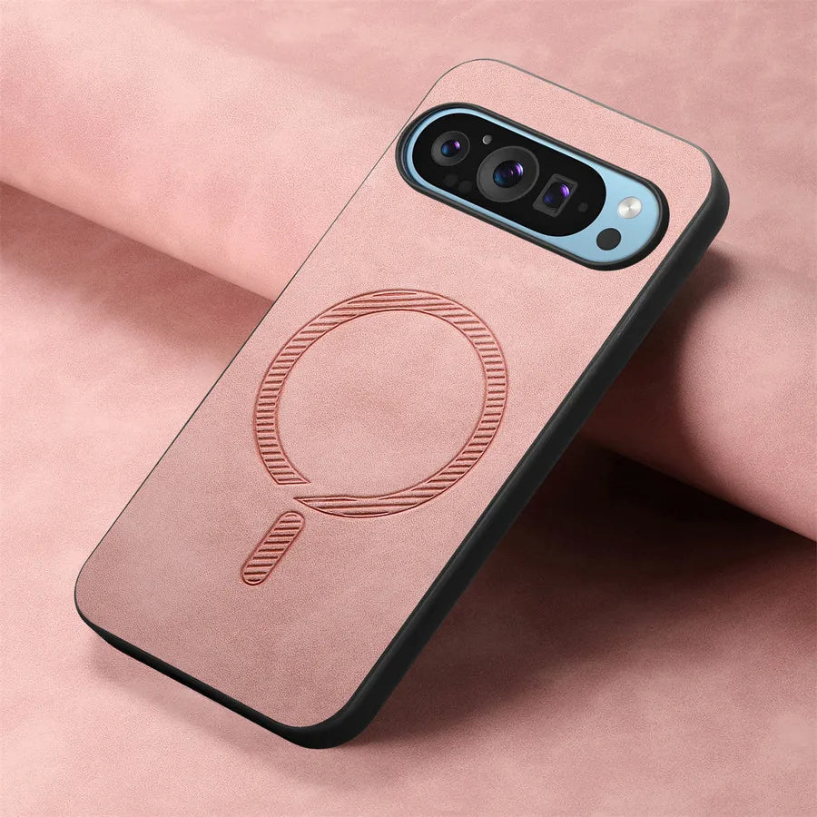 LuxGuard Pixel 9, 8, 7, Leder MagSafe Hülle mit Objektivschutz und Anti-Sturz-Design