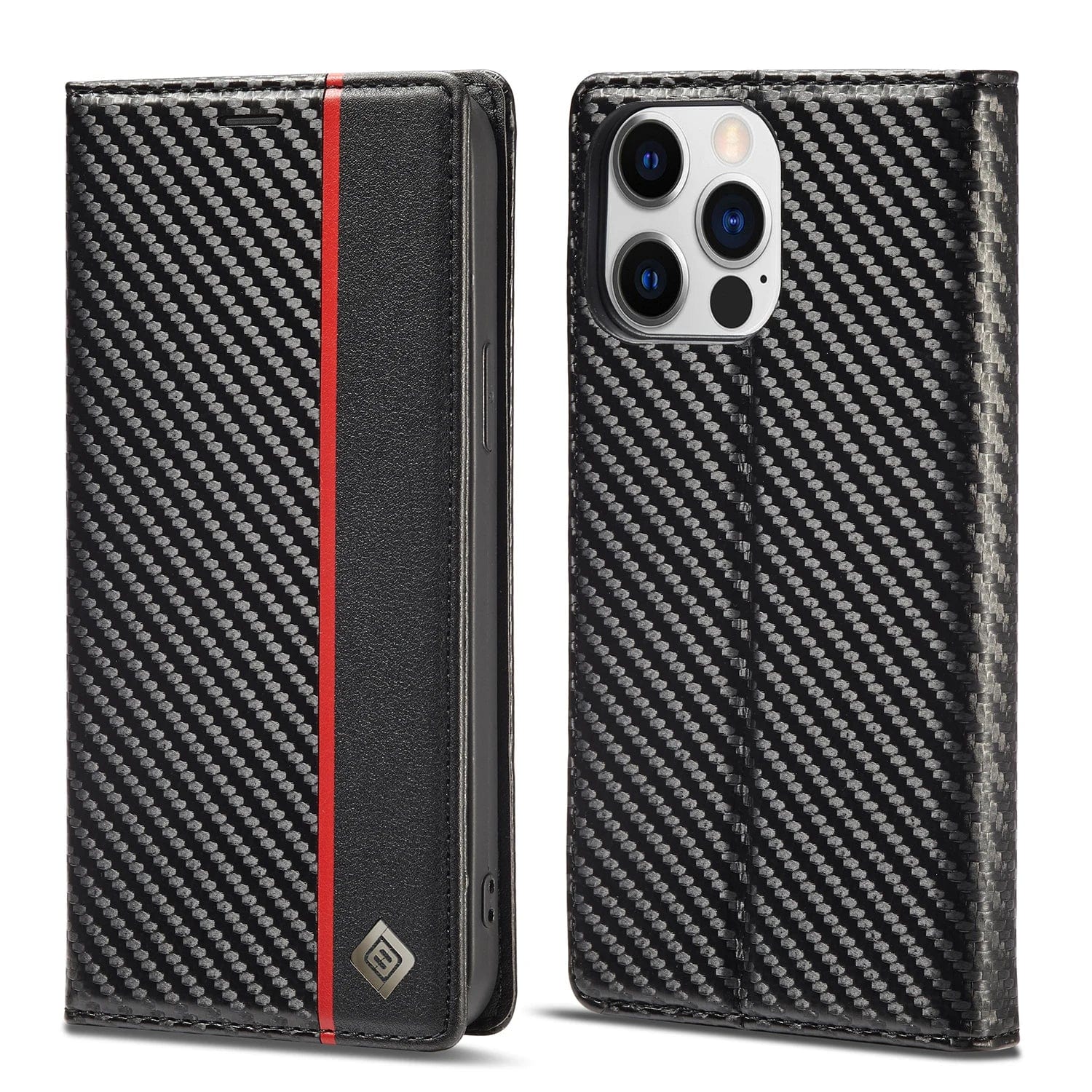 Magnetische Flip-Cover iPhone 16 Carbonfaser Brieftasche Hülle