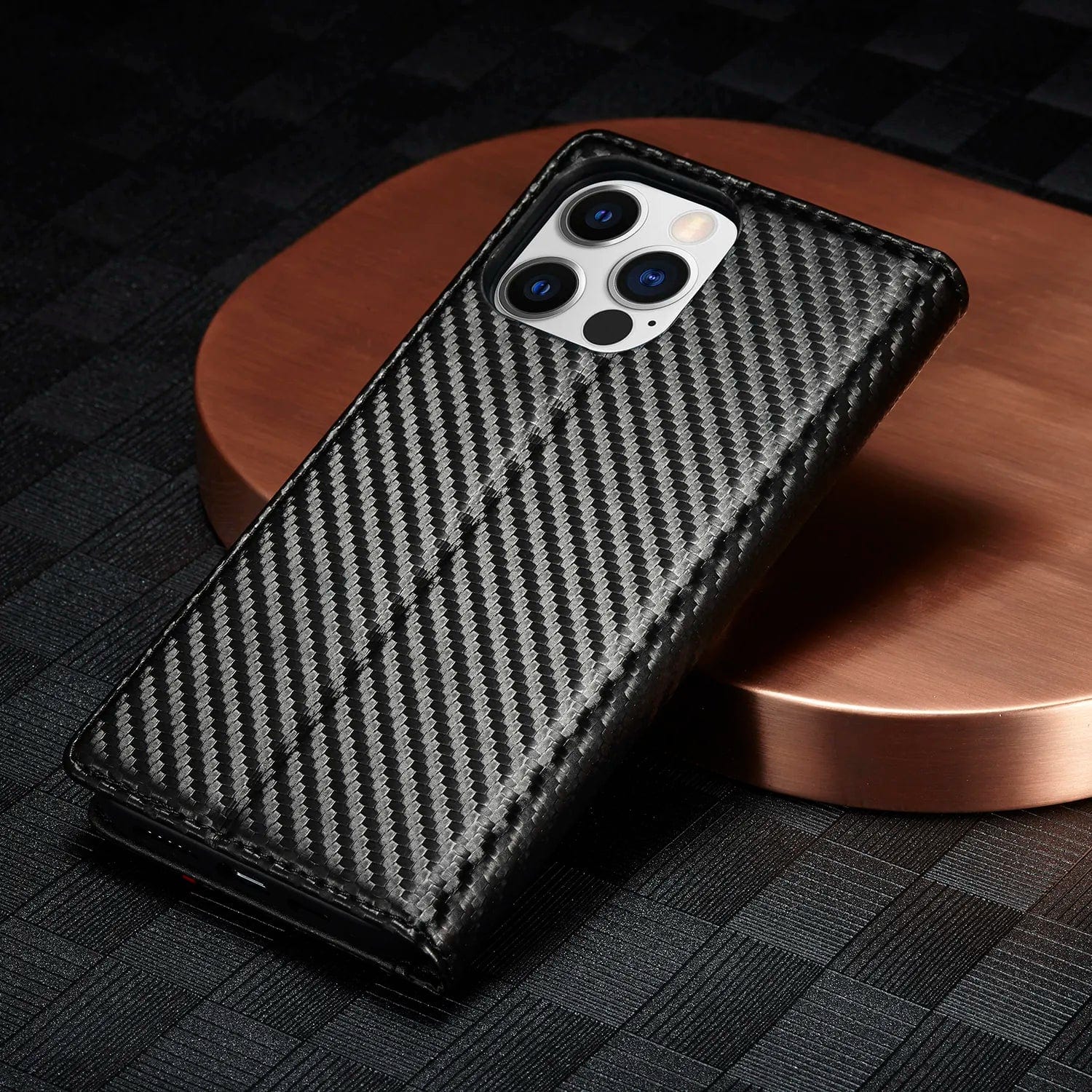 Magnetische Flip-Cover iPhone 16 Carbonfaser Brieftasche Hülle