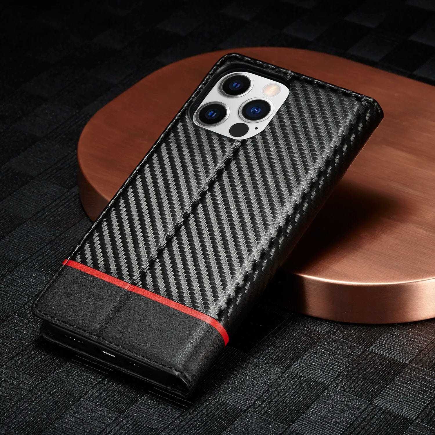 Magnetische Flip-Cover iPhone 16 Carbonfaser Brieftasche Hülle