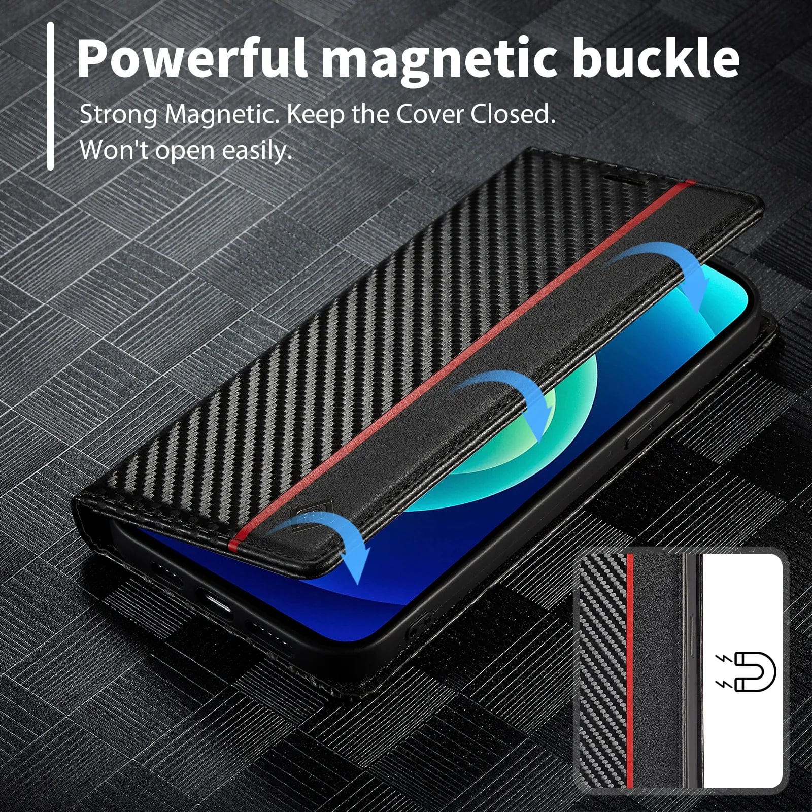 Magnetische Flip-Cover iPhone 16 Carbonfaser Brieftasche Hülle