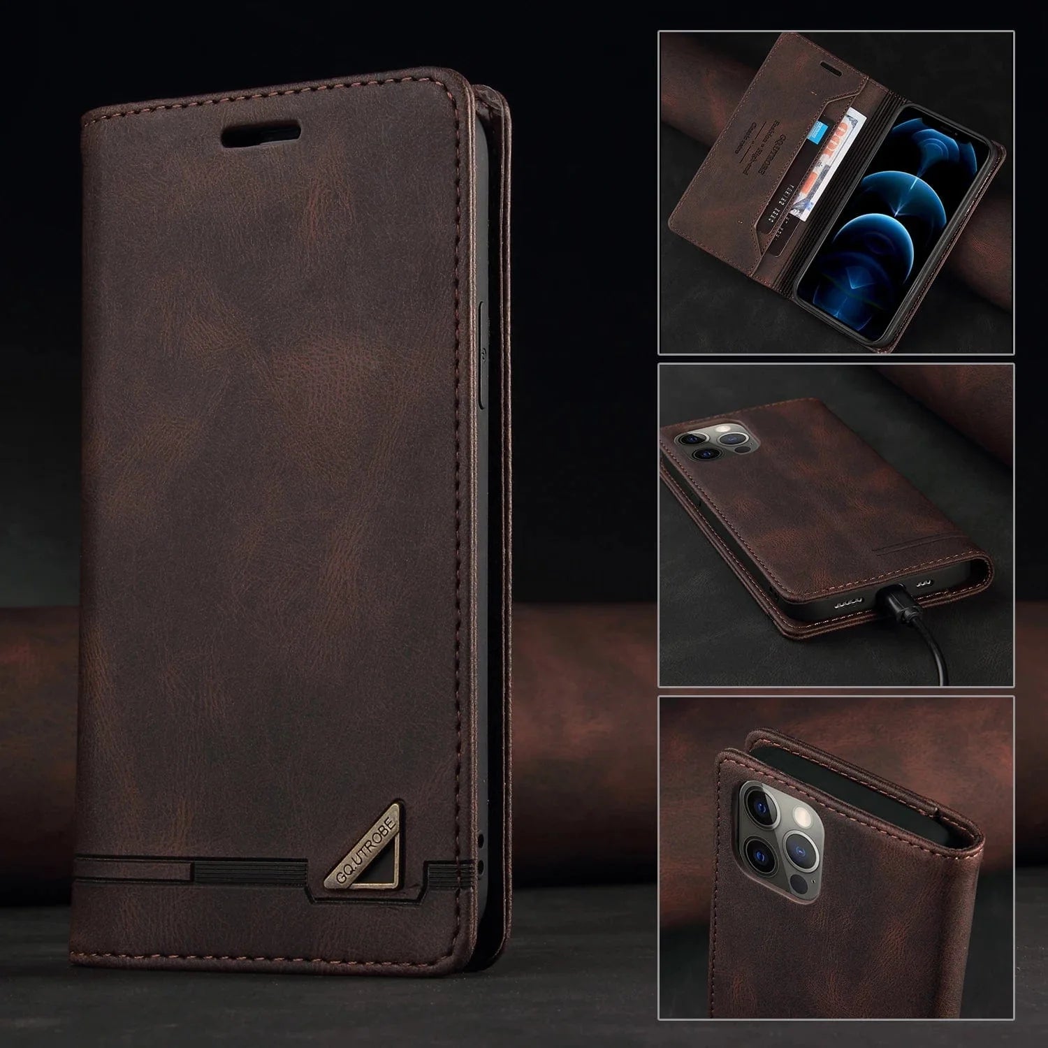 RFID Blockierende Magnetische iPhone Leder Flip Cover Geldbörse Hülle