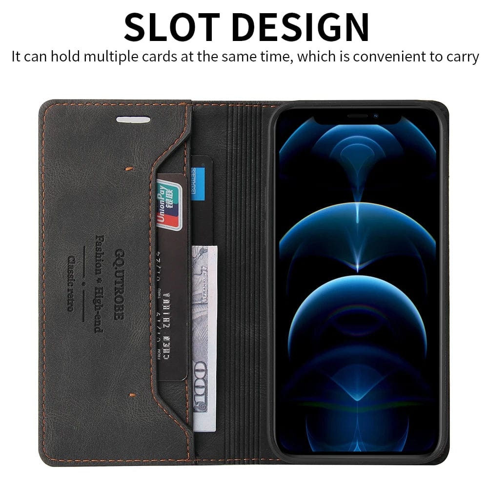 RFID Blockierende Magnetische iPhone Leder Flip Cover Geldbörse Hülle