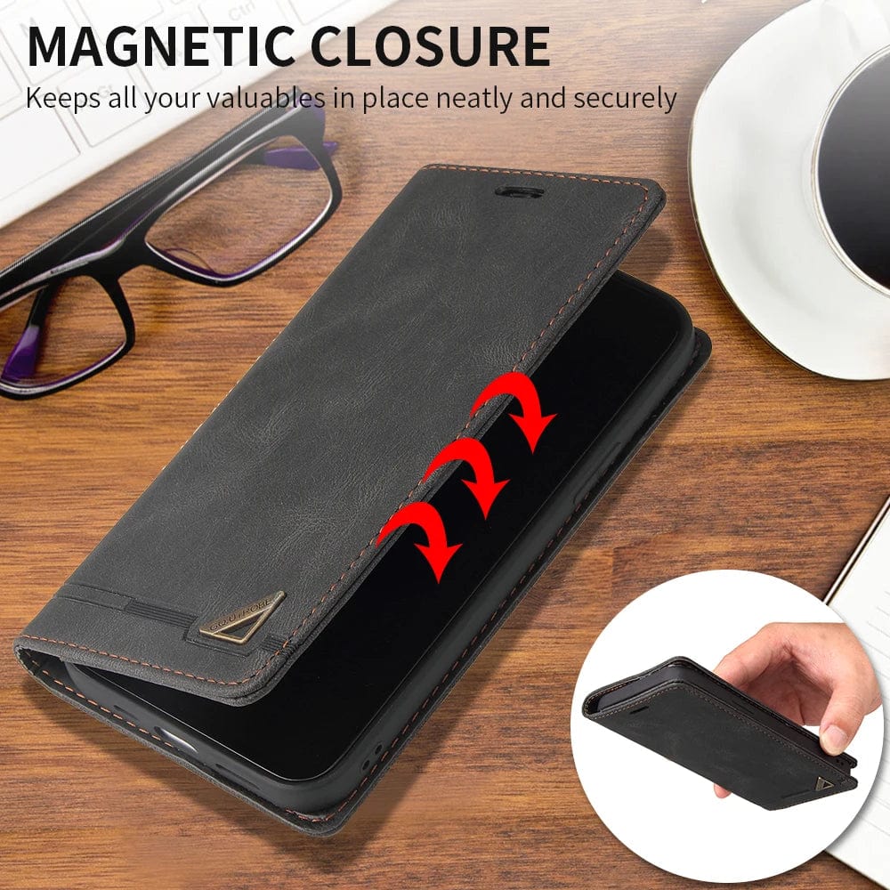 RFID Blockierende Magnetische iPhone Leder Flip Cover Geldbörse Hülle