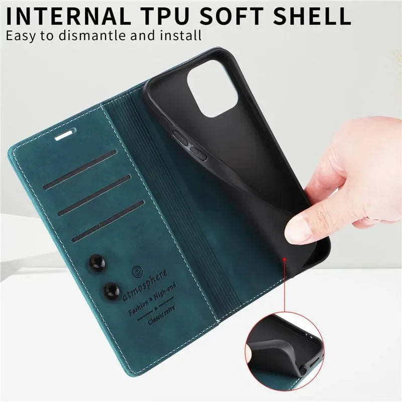 Magnetische Leder Flip Cover iPhone Geldbörse Hülle