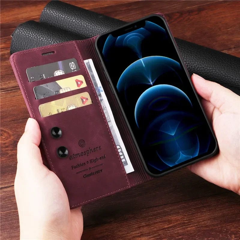 Magnetische Leder Flip Cover iPhone Geldbörse Hülle