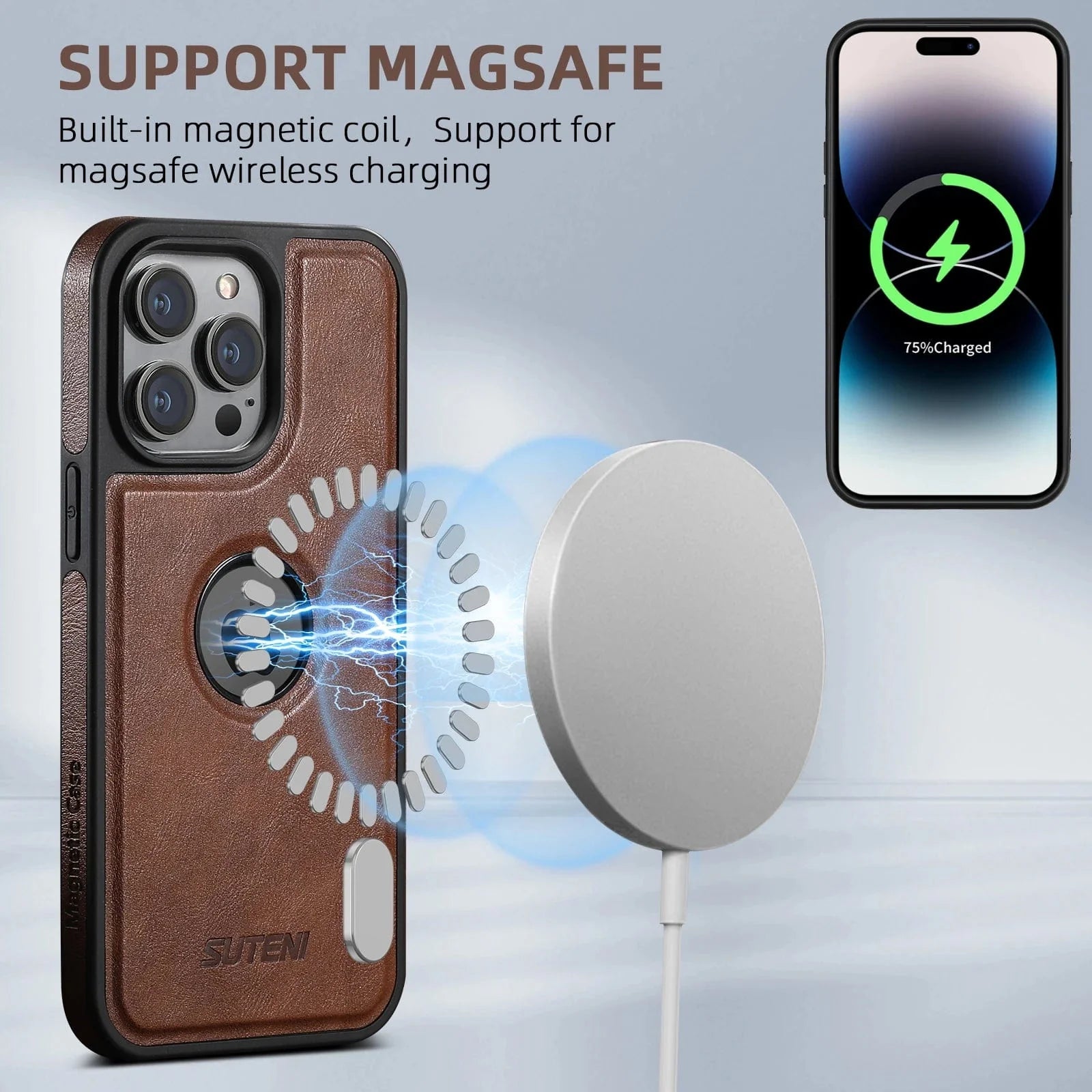 Magnetische MagSafe iPhone Leder Wireless Charging Case