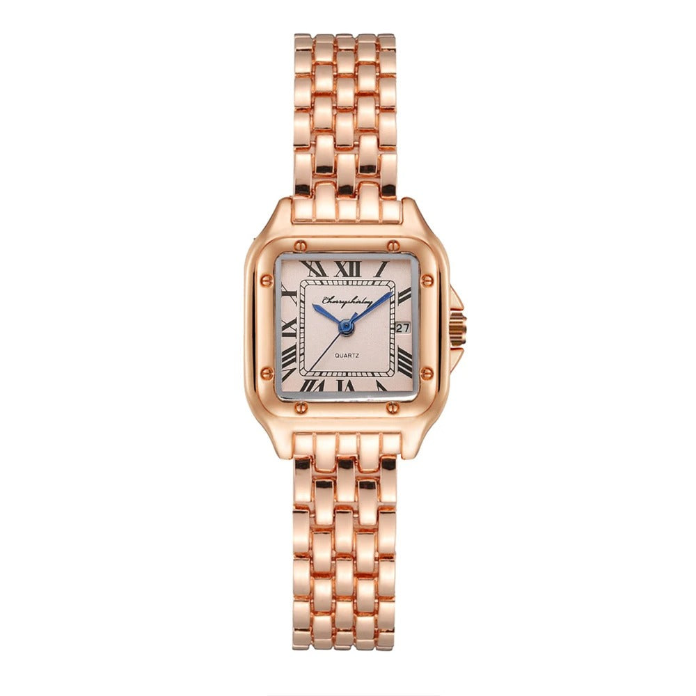 Luxus Legierung Damen Uhr - Gold oder Silber Gehäuse & Armband Elegantes Römisches Design