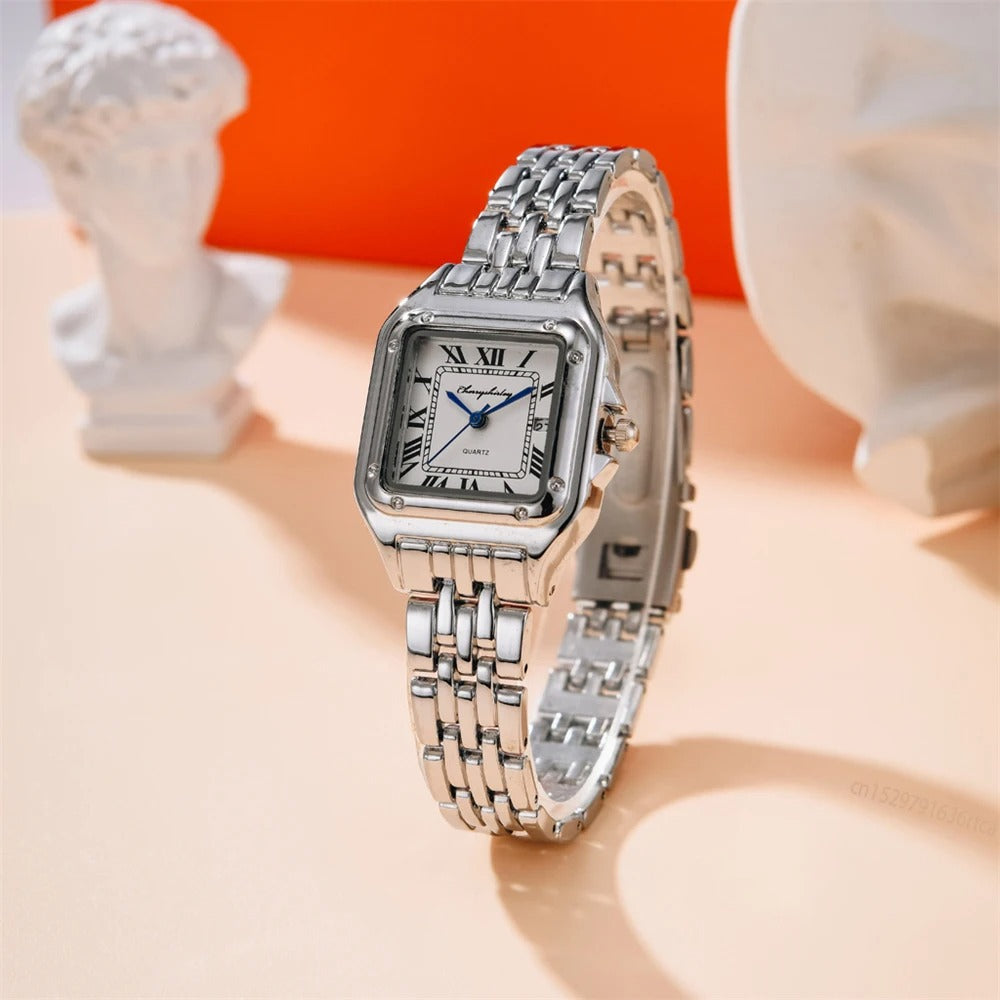 Luxus Legierung Damen Uhr - Gold oder Silber Gehäuse & Armband Elegantes Römisches Design