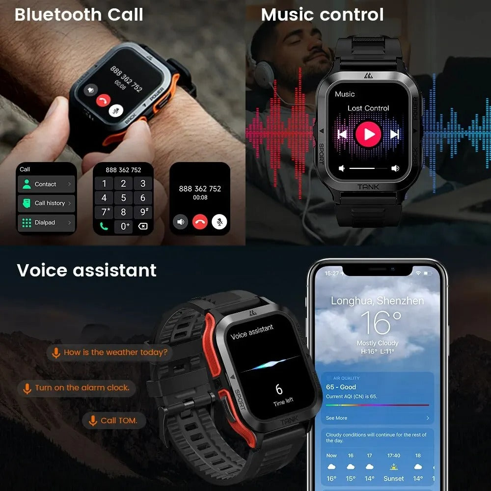 PROTANK S4 - Smartwatch mit Fitness-Tracker, Herzfrequenzmonitor, GPS und wasserdichtem Design für Sport und Alltag