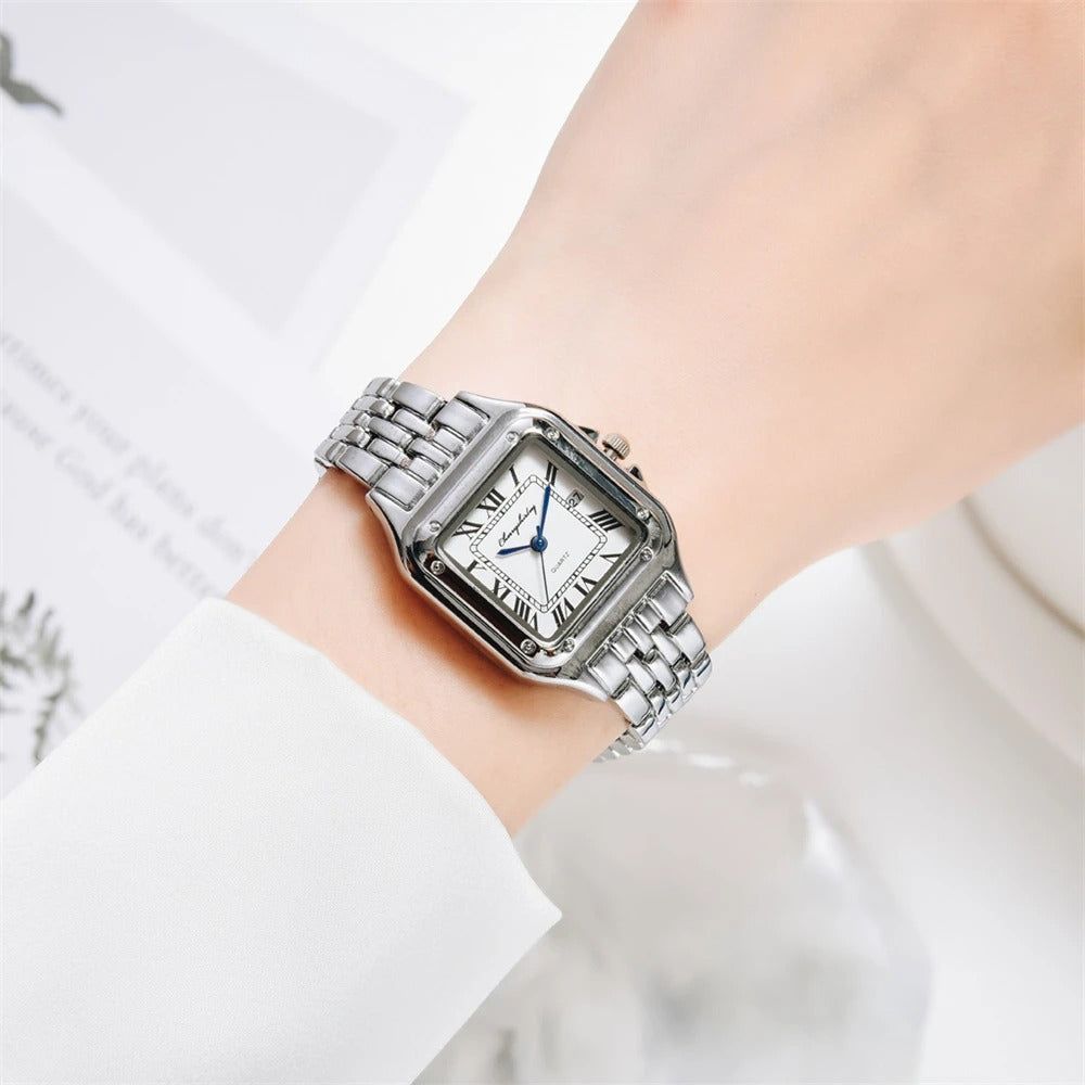 Luxus Legierung Damen Uhr - Gold oder Silber Gehäuse & Armband Elegantes Römisches Design