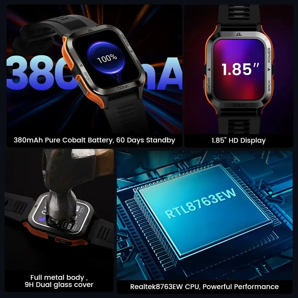 PROTANK S4 - Smartwatch mit Fitness-Tracker, Herzfrequenzmonitor, GPS und wasserdichtem Design für Sport und Alltag