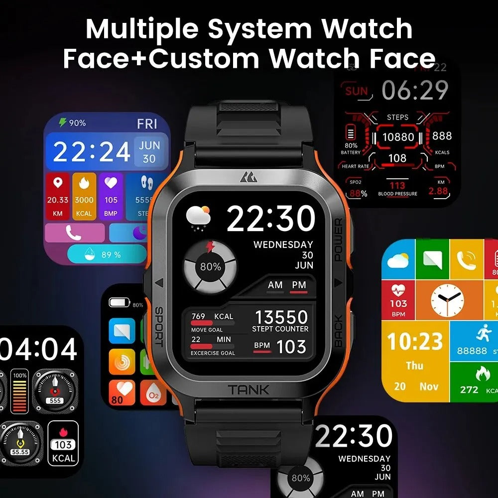 PROTANK S4 - Smartwatch mit Fitness-Tracker, Herzfrequenzmonitor, GPS und wasserdichtem Design für Sport und Alltag