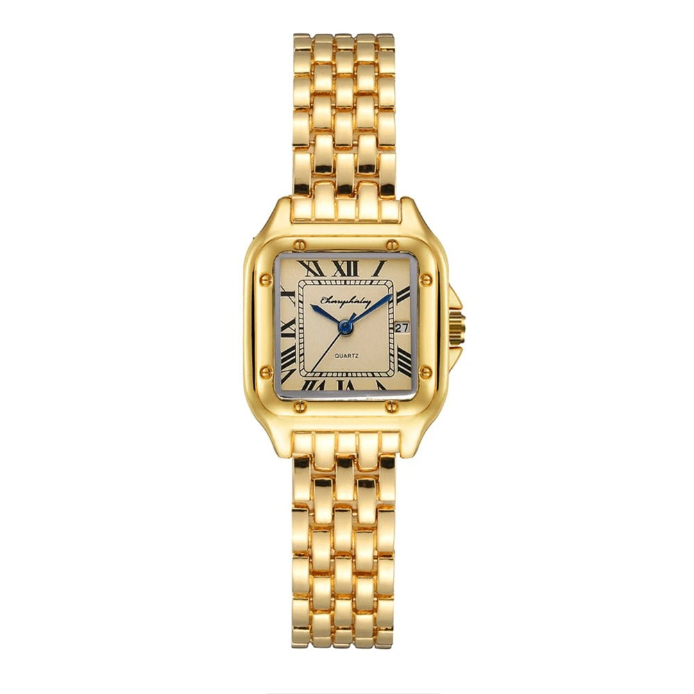 Luxus Legierung Damen Uhr - Gold oder Silber Gehäuse & Armband Elegantes Römisches Design