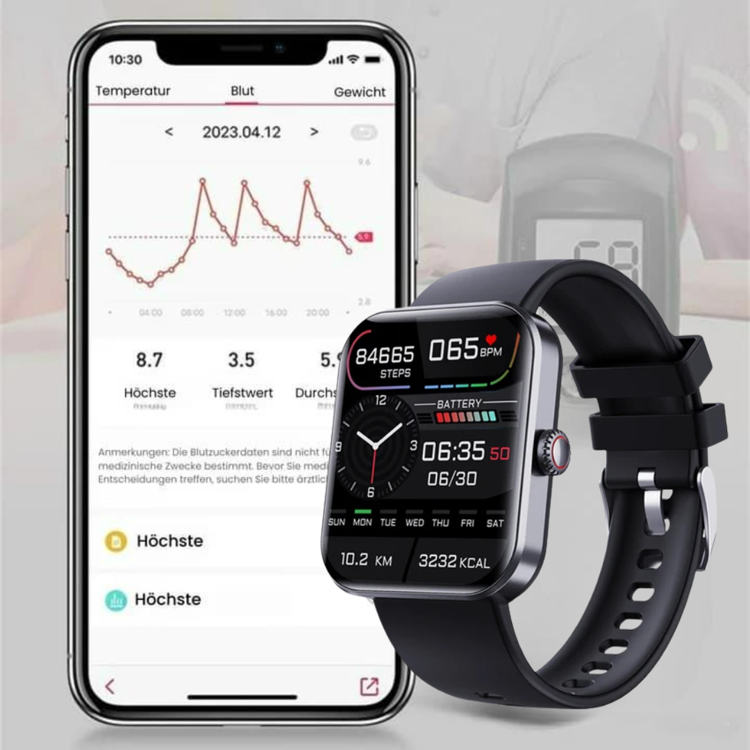 Smartwatch - Gesundheitsuhr mit Echtzeit-Blutzuckermessung