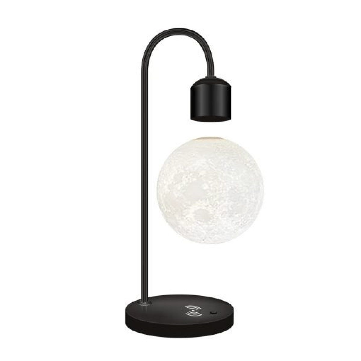 Schwebende LED Lampe mit kabellosem Handy-Ladegerät – Moderne Design Tischlampe aus Aluminium und Holz