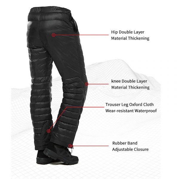 Premium Outdoor Thermal Gansdaunenhose – Wasserdichte & Winddichte Winterhose für Wandern, Camping & Skifahren