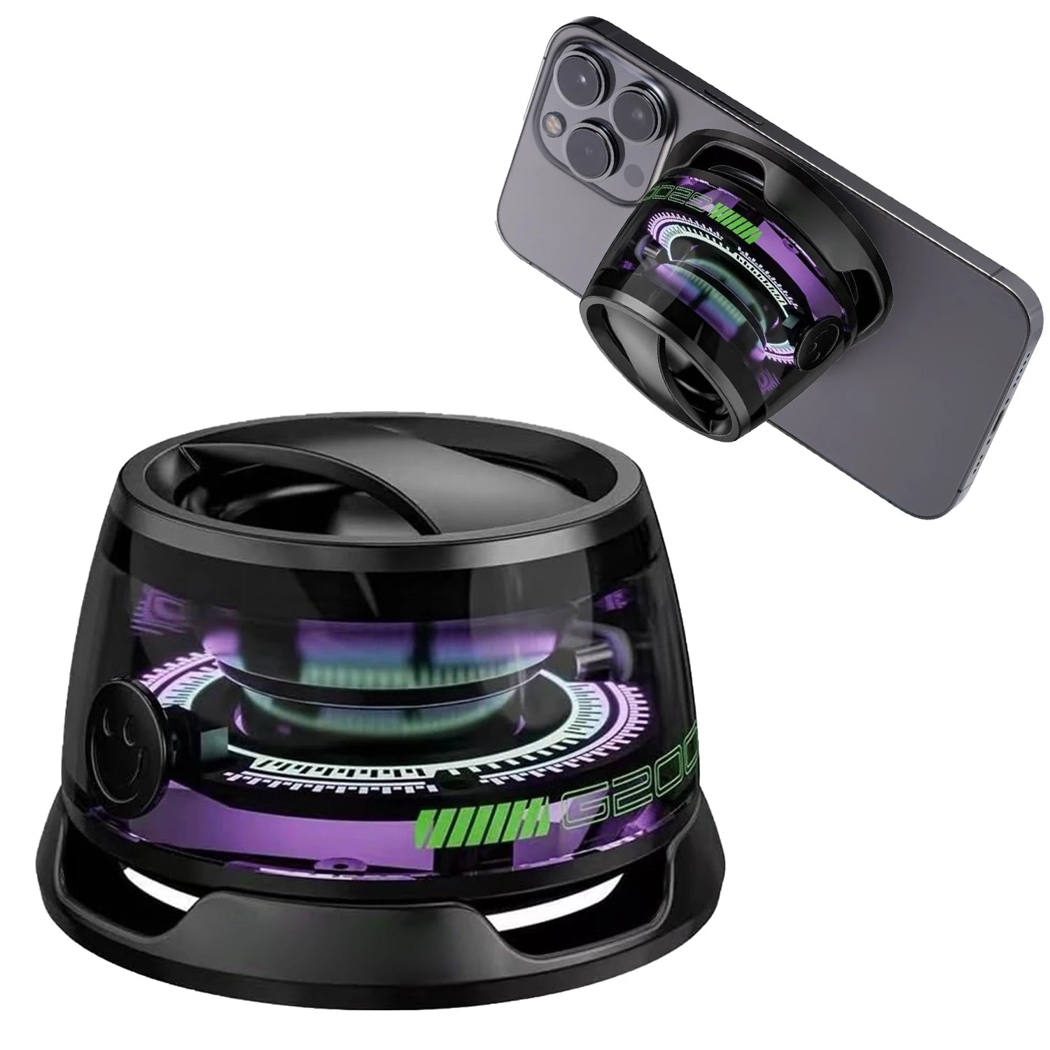 Magnetischer Bluetooth-Lautsprecher & Telefonhalter – Tragbarer 2-in-1-Griff mit 360° Smart Sound