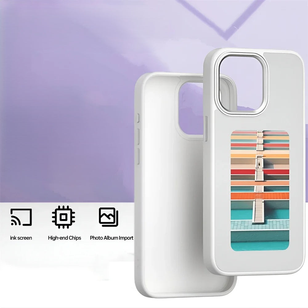 DIY E-Ink Bildschirm Handyhülle – Smarte stoßfeste Abdeckung mit batteriefreier Selfie-Projektion für iPhone 14/15/13 Pro Max