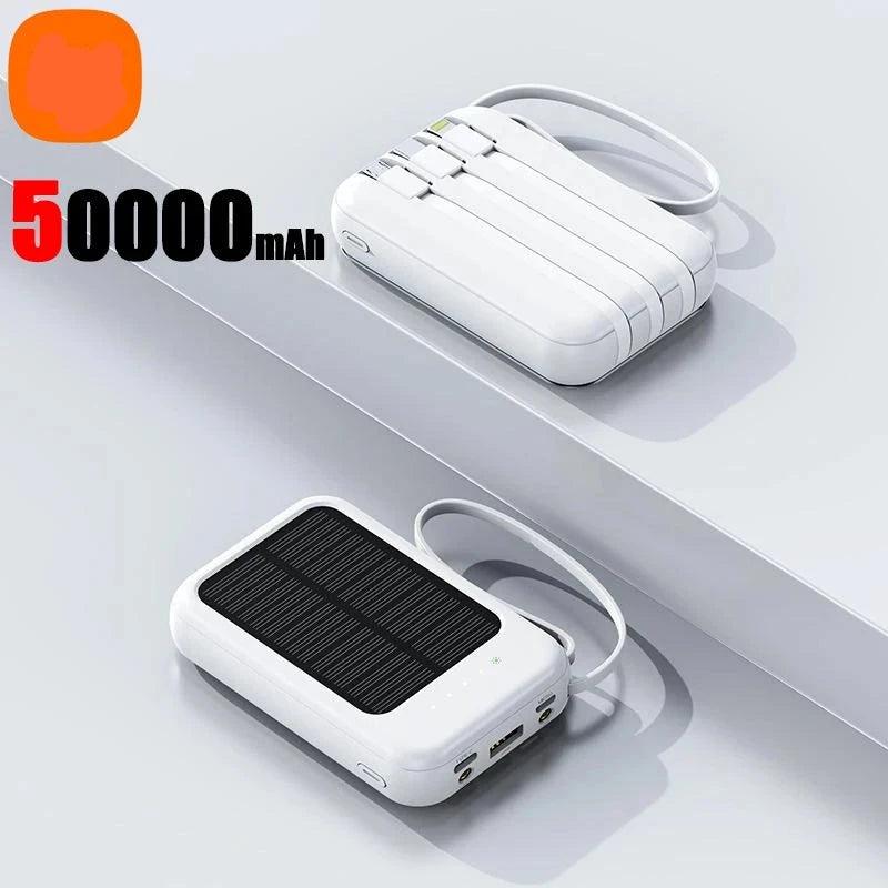 Original Power Bank 50000mAh Solar Charging Kompakt Tragbar Eingebautes Kabel Power Bank