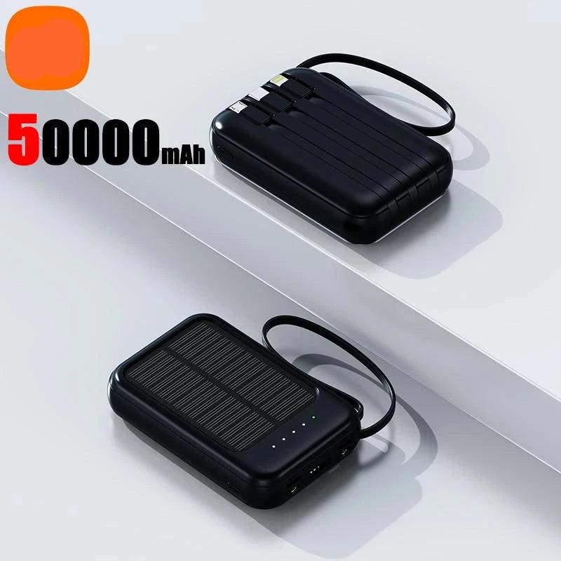 Original Power Bank 50000mAh Solar Charging Kompakt Tragbar Eingebautes Kabel Power Bank