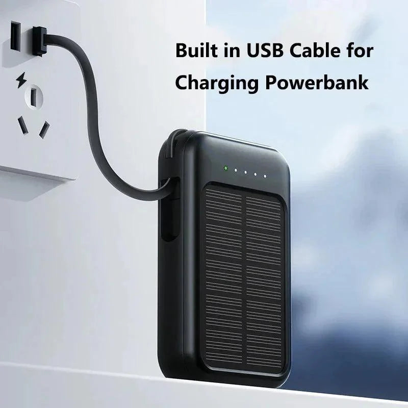 Original Power Bank 50000mAh Solar Charging Kompakt Tragbar Eingebautes Kabel Power Bank
