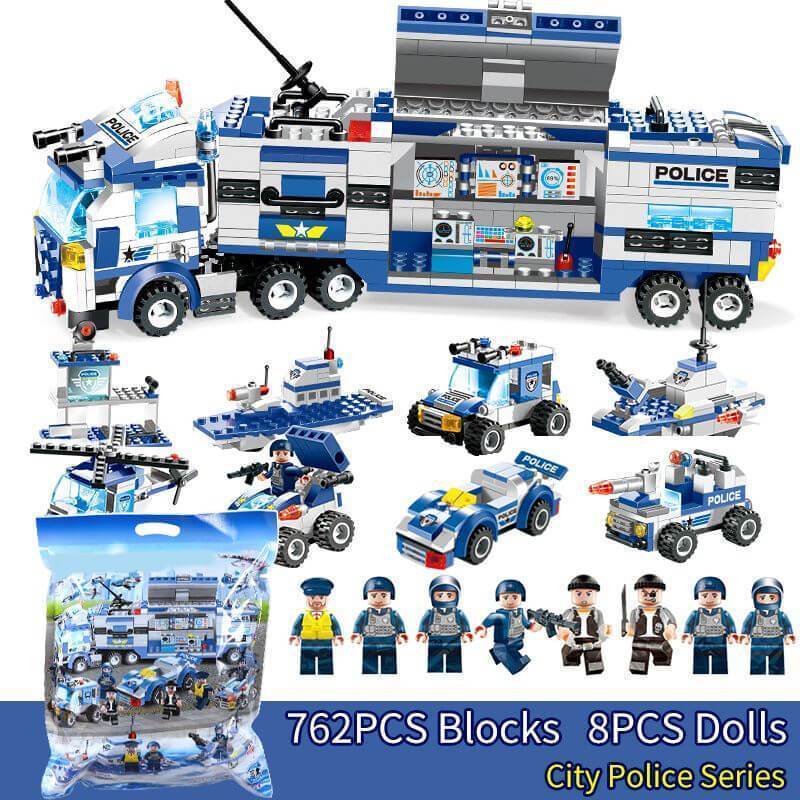 8 IN 1 Stadt Polizei Truck Station Baukasten Serie SWAT Spielzeug Geschenk Für Kinder