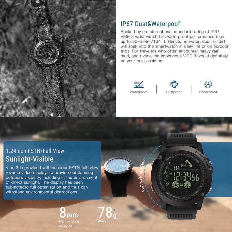 Wasserdichte Outdoor-Smartwatch IP67 – Fitness-Tracker mit Bluetooth, Schrittzähler & Kamera-Fernsteuerung