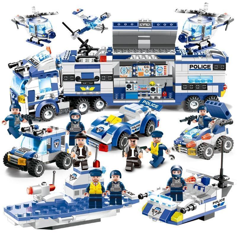 8 IN 1 Stadt Polizei Truck Station Baukasten Serie SWAT Spielzeug Geschenk Für Kinder
