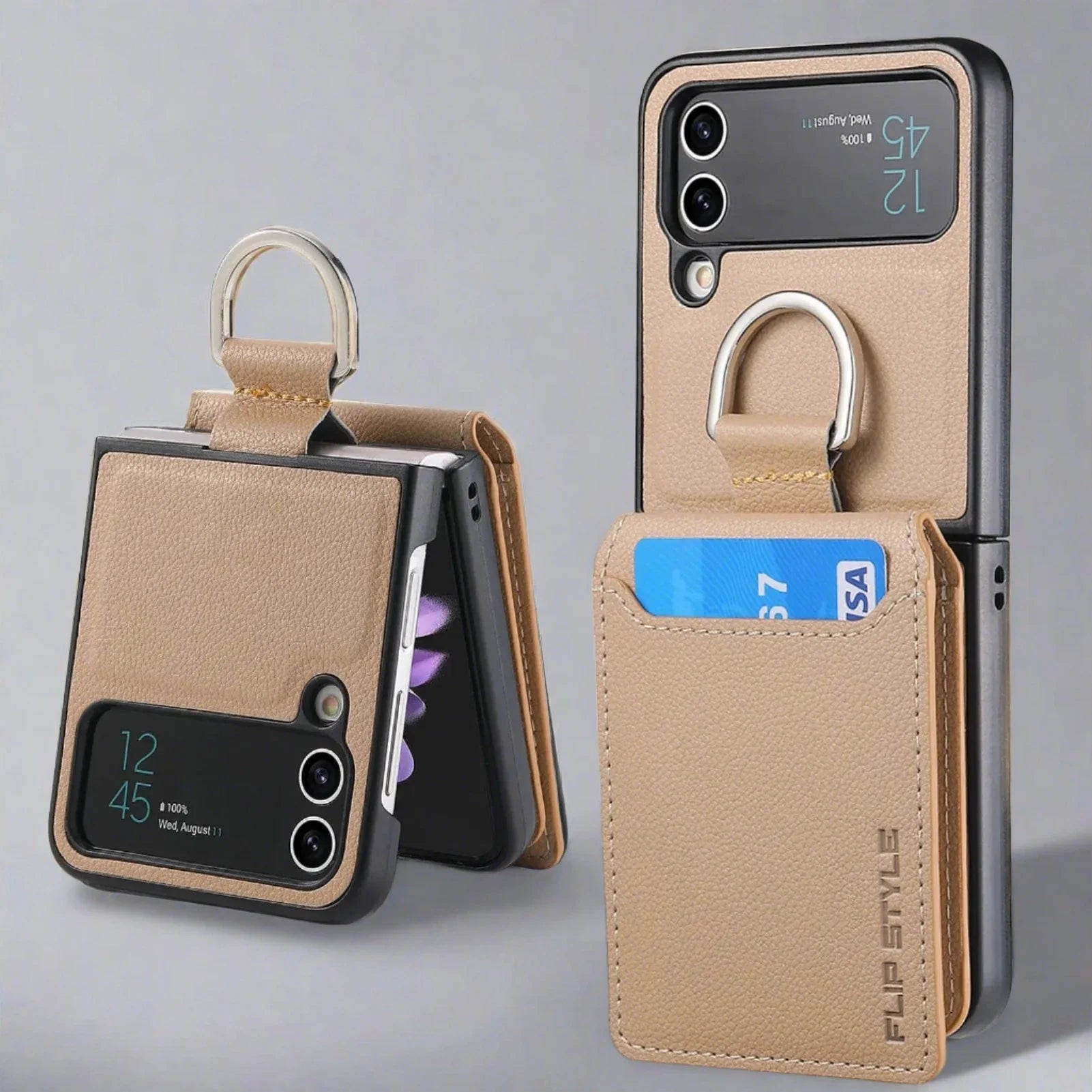 Samsung Z Flip 4 / Flip 3 Hülle | Leder Geldbörse Kartenhalter Ringhalter Ständer