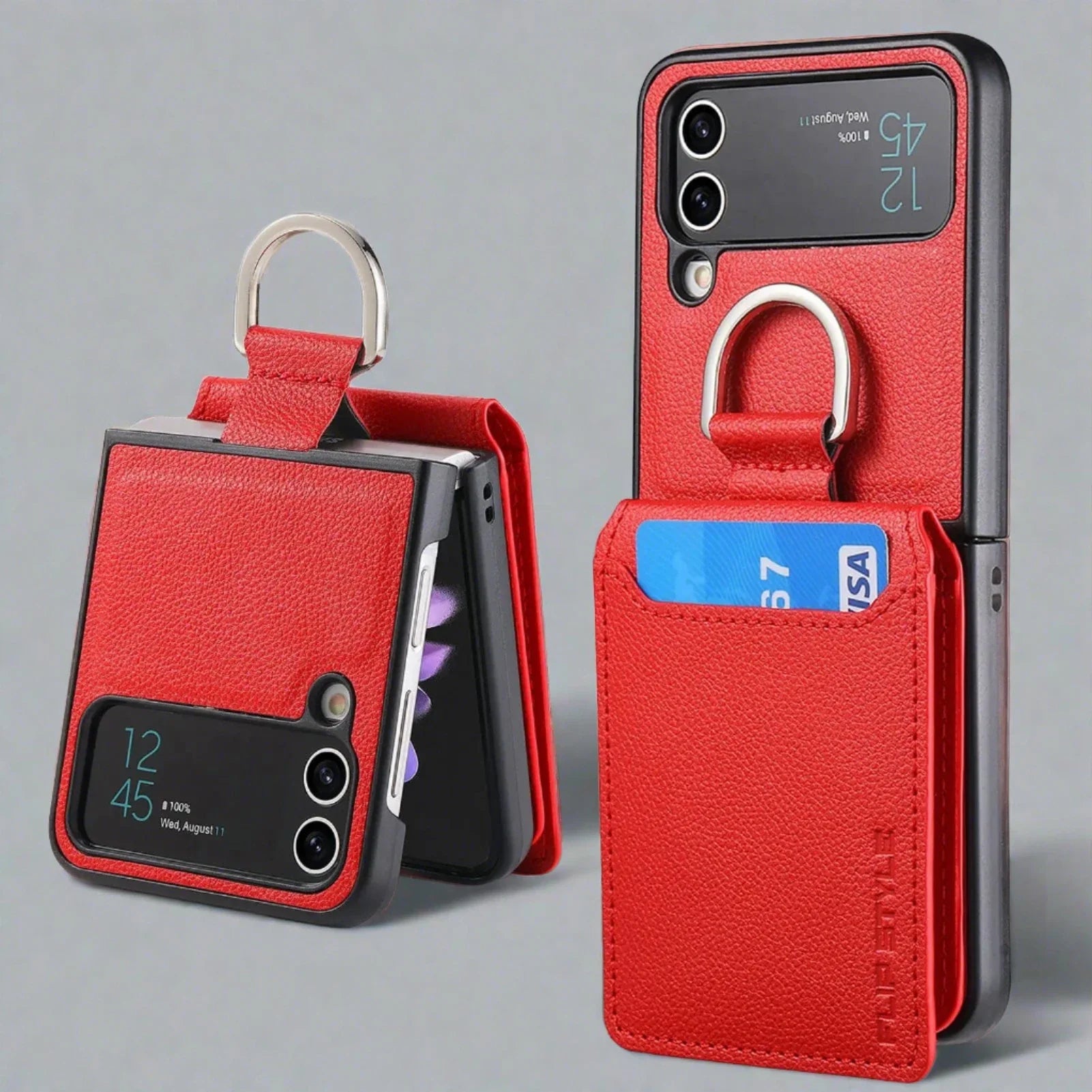Samsung Z Flip 4 / Flip 3 Hülle | Leder Geldbörse Kartenhalter Ringhalter Ständer