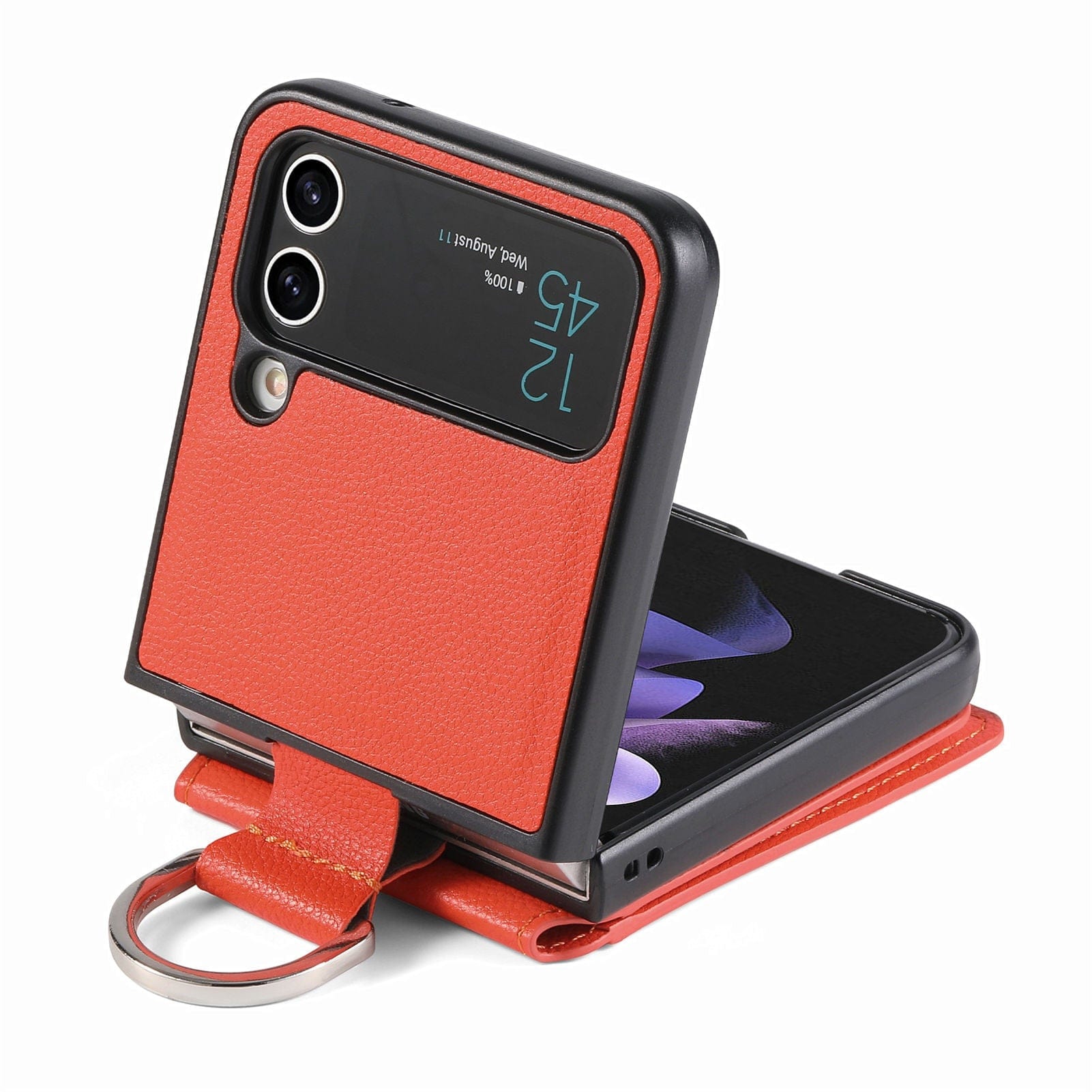 Samsung Z Flip 4 / Flip 3 Hülle | Leder Geldbörse Kartenhalter Ringhalter Ständer