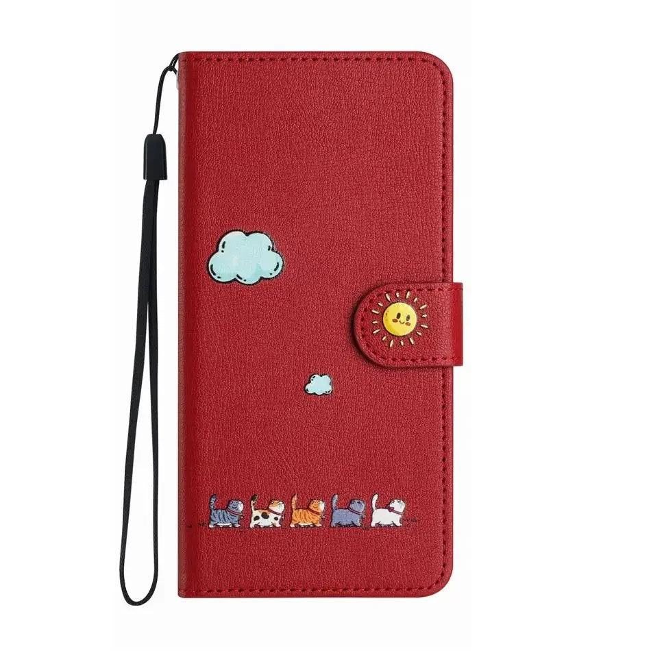 Katbedruckte magnetische Leder iPhone Flip Cover Geldbörse Hülle