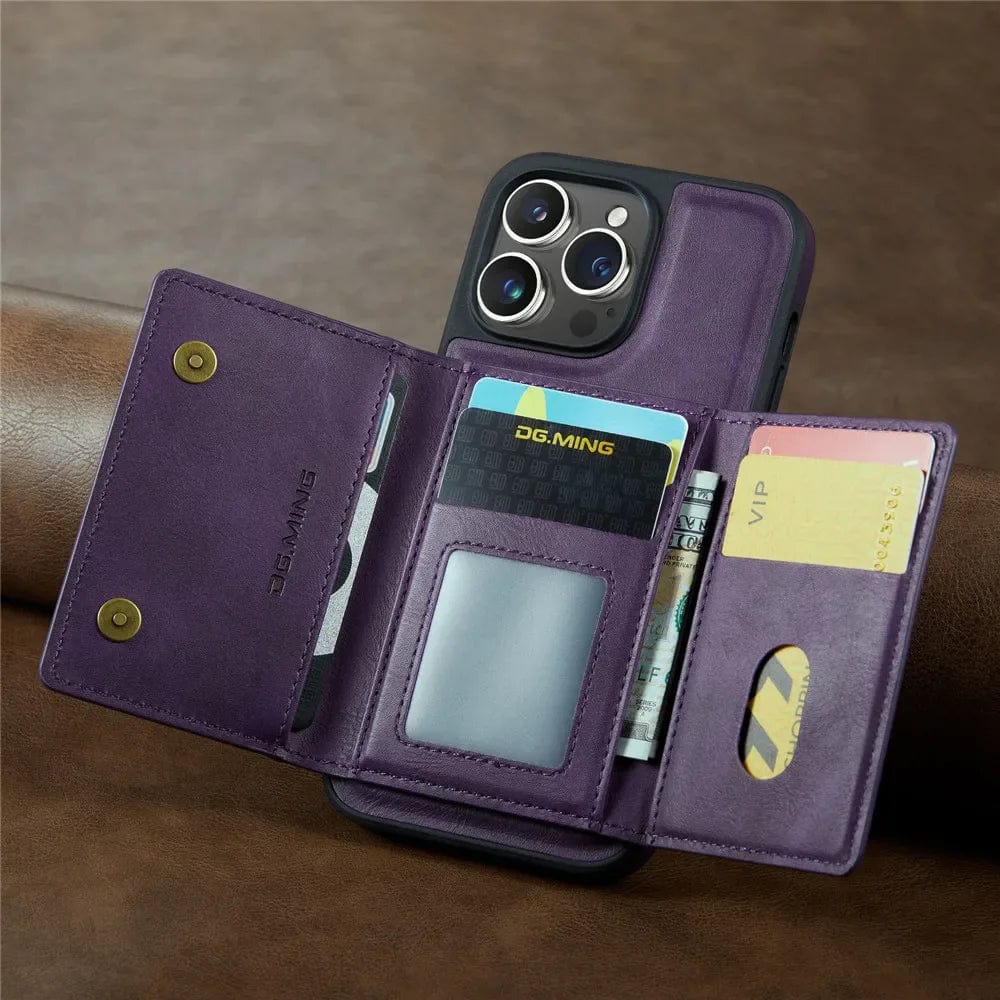 RFID iPhone Wallet Hülle | Abnehmbare magnetische Leder-Autohalterung Stoßfeste Hülle