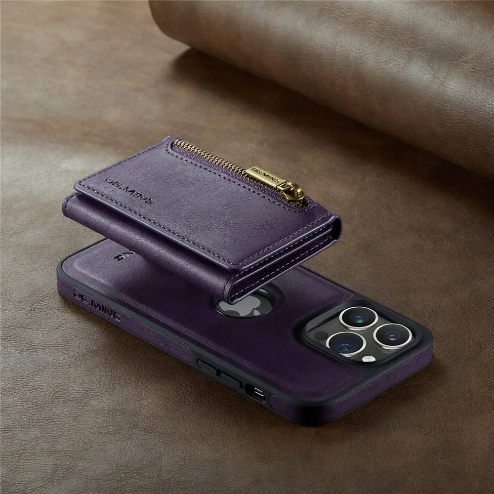 RFID iPhone Wallet Hülle | Abnehmbare magnetische Leder-Autohalterung Stoßfeste Hülle