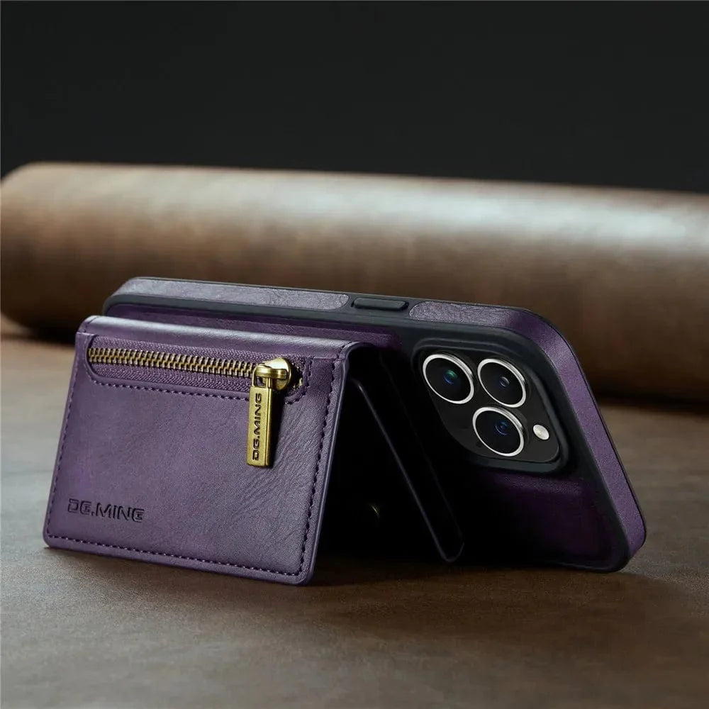 RFID iPhone Wallet Hülle | Abnehmbare magnetische Leder-Autohalterung Stoßfeste Hülle