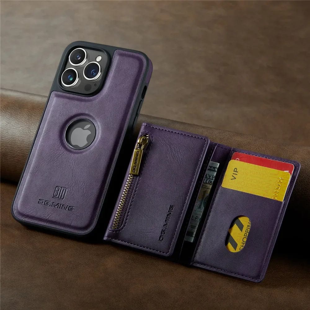 RFID iPhone Wallet Hülle | Abnehmbare magnetische Leder-Autohalterung Stoßfeste Hülle