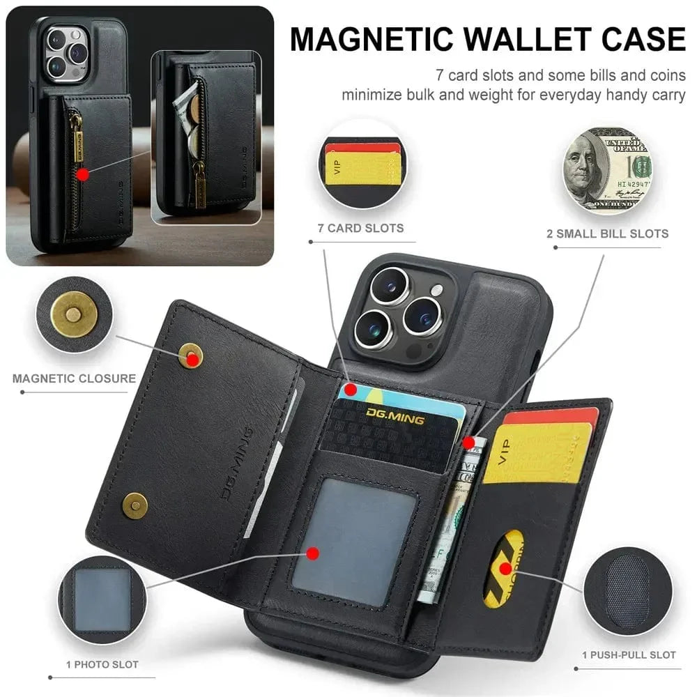 RFID iPhone Wallet Hülle | Abnehmbare magnetische Leder-Autohalterung Stoßfeste Hülle