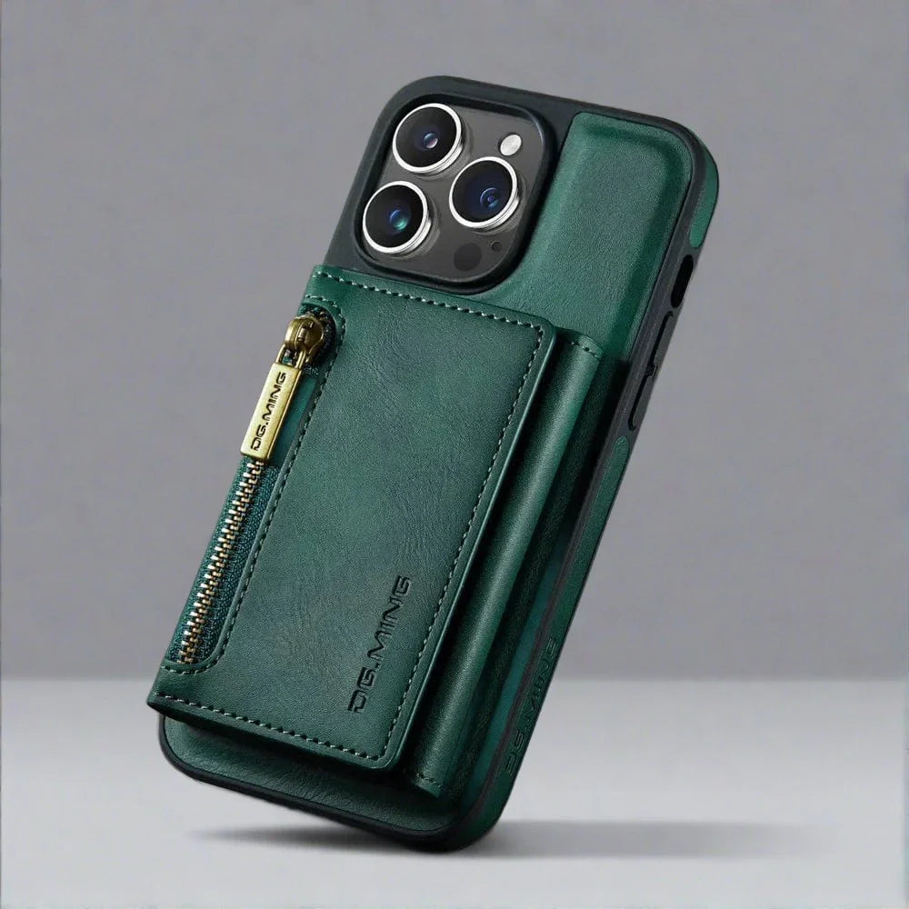 RFID iPhone Wallet Hülle | Abnehmbare magnetische Leder-Autohalterung Stoßfeste Hülle