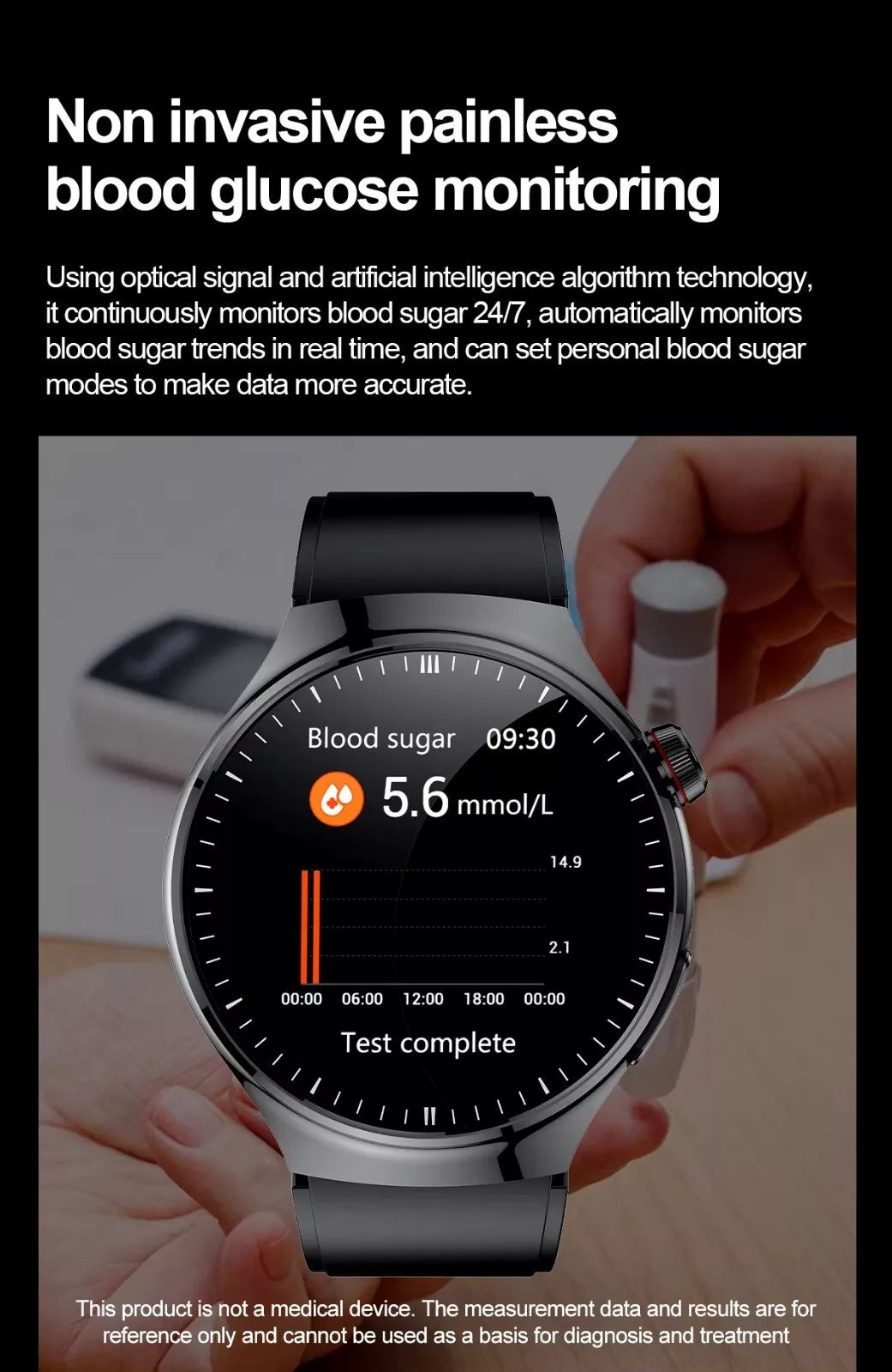 Diabetes Smartwatch mit Glukoseüberwachung – Nicht-invasive Blutzuckertester für Gesundheit und Fitness