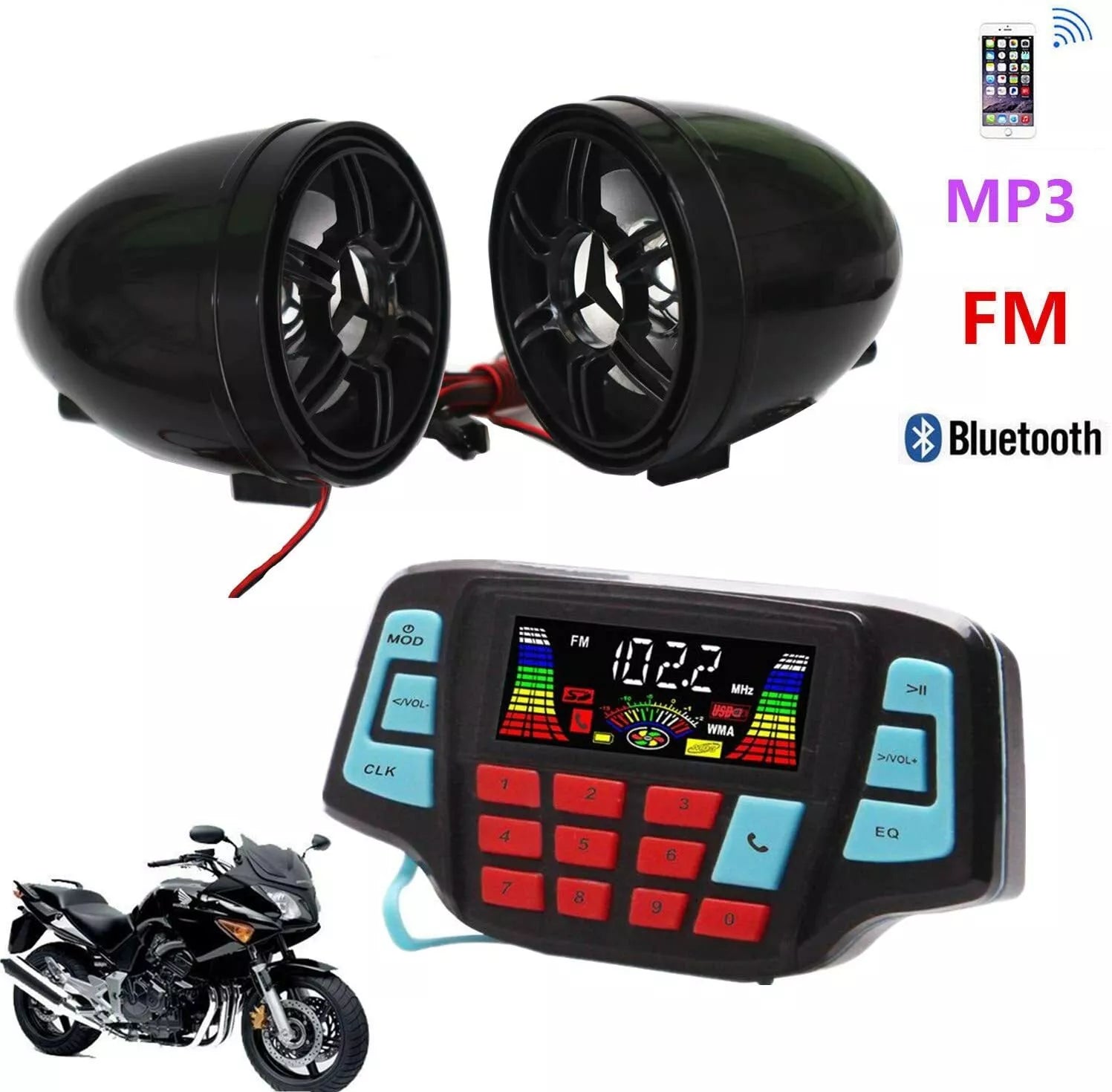 Wasserdichte Motorrad Bluetooth Lautsprecher MP3 USB Radio Lenker Motorrad Soundsystem Diebstahlsicherheitsalarmsystem