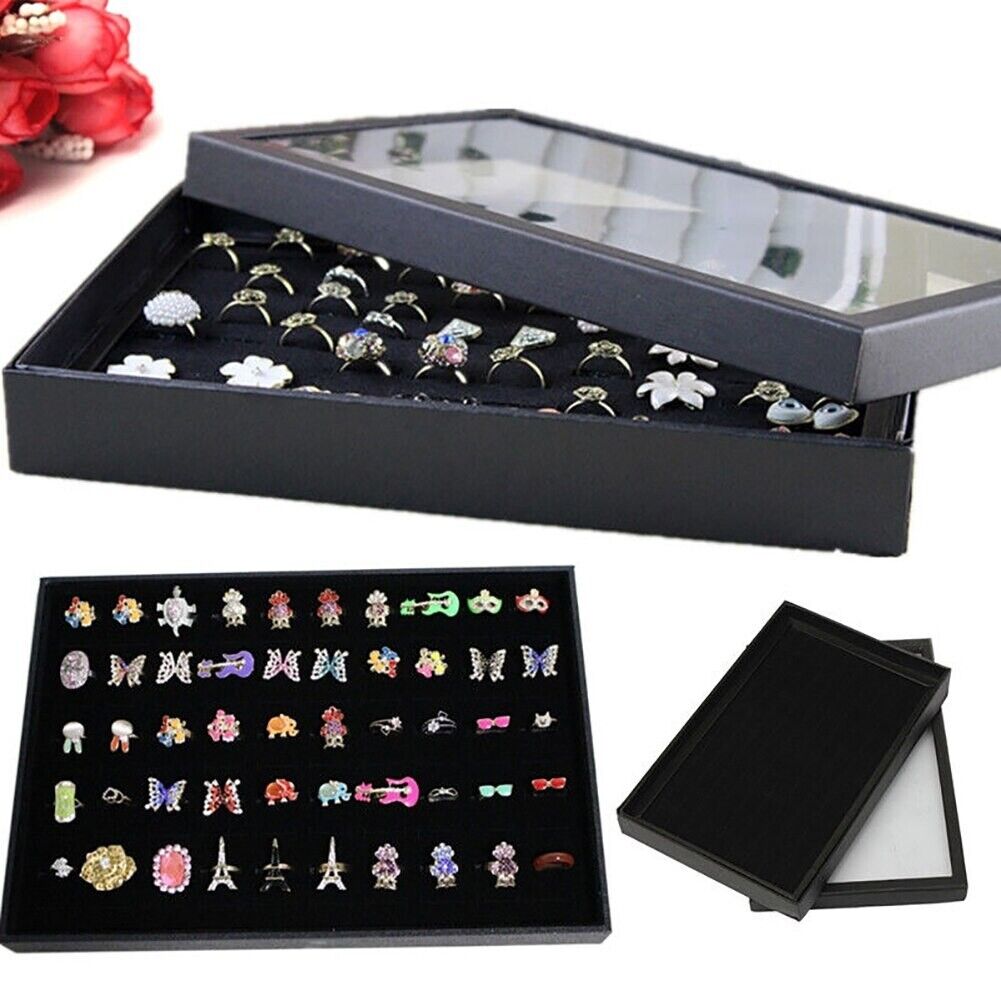 100 Slots Schmuck Ring Anzeige Organizer Tray Halter Ohrringe Aufbewahrungsbox Fall