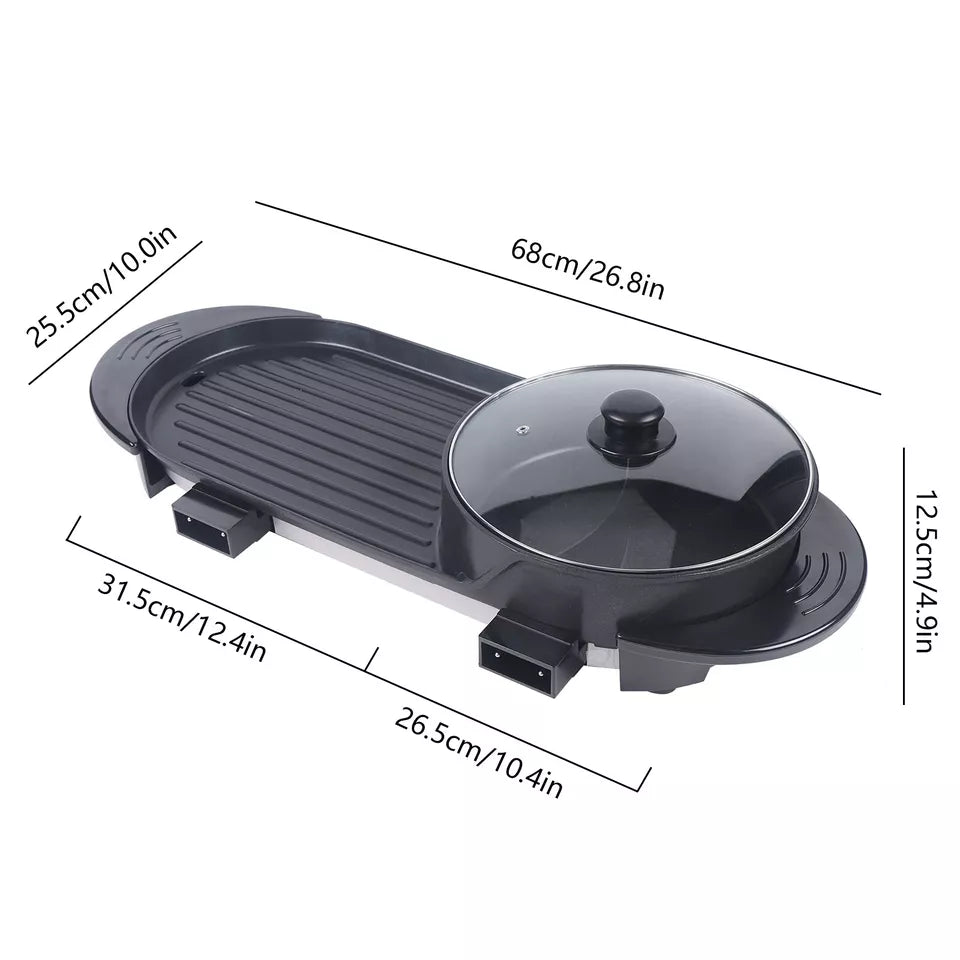 Tragbarer elektrischer 2-in-1 Antihaft-Tischgrill mit Heißtopf Indoor-Thekengrill