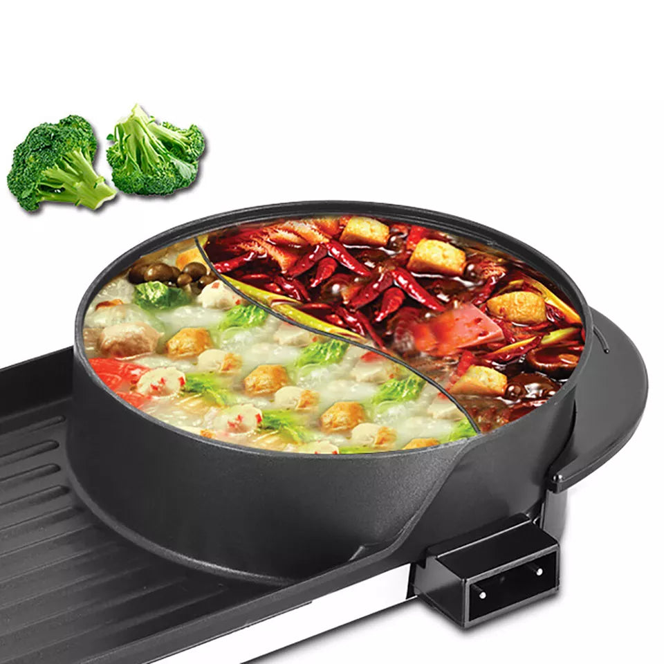Tragbarer elektrischer 2-in-1 Antihaft-Tischgrill mit Heißtopf Indoor-Thekengrill