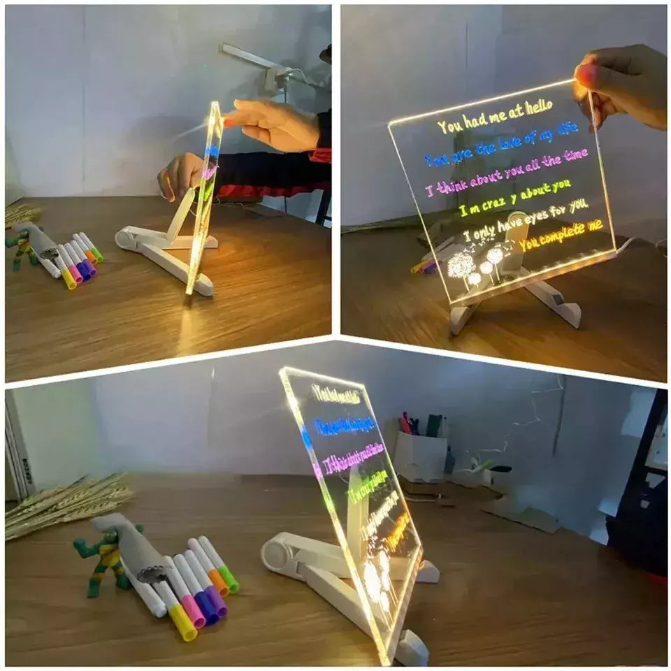 Leuchtende Trockenlösch-LED-Tafel mit 7 bunten Stiften