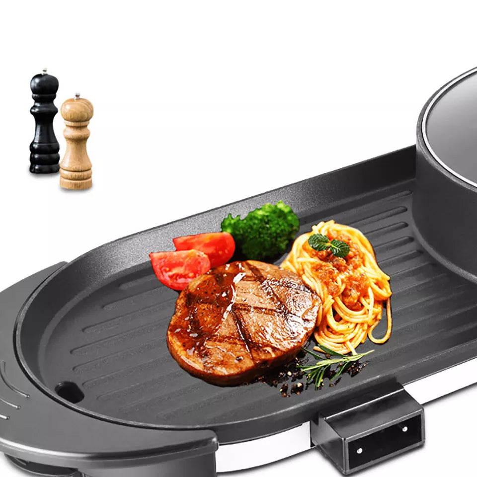 Tragbarer elektrischer 2-in-1 Antihaft-Tischgrill mit Heißtopf Indoor-Thekengrill