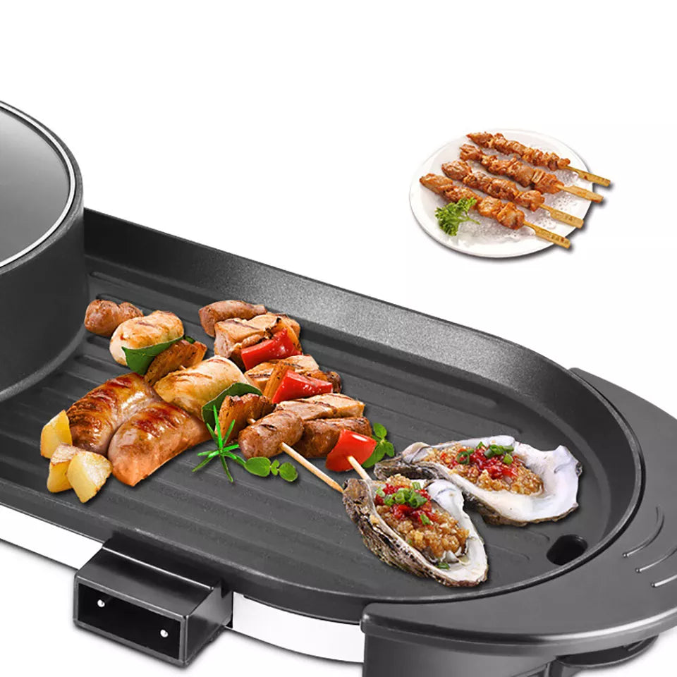 Tragbarer elektrischer 2-in-1 Antihaft-Tischgrill mit Heißtopf Indoor-Thekengrill