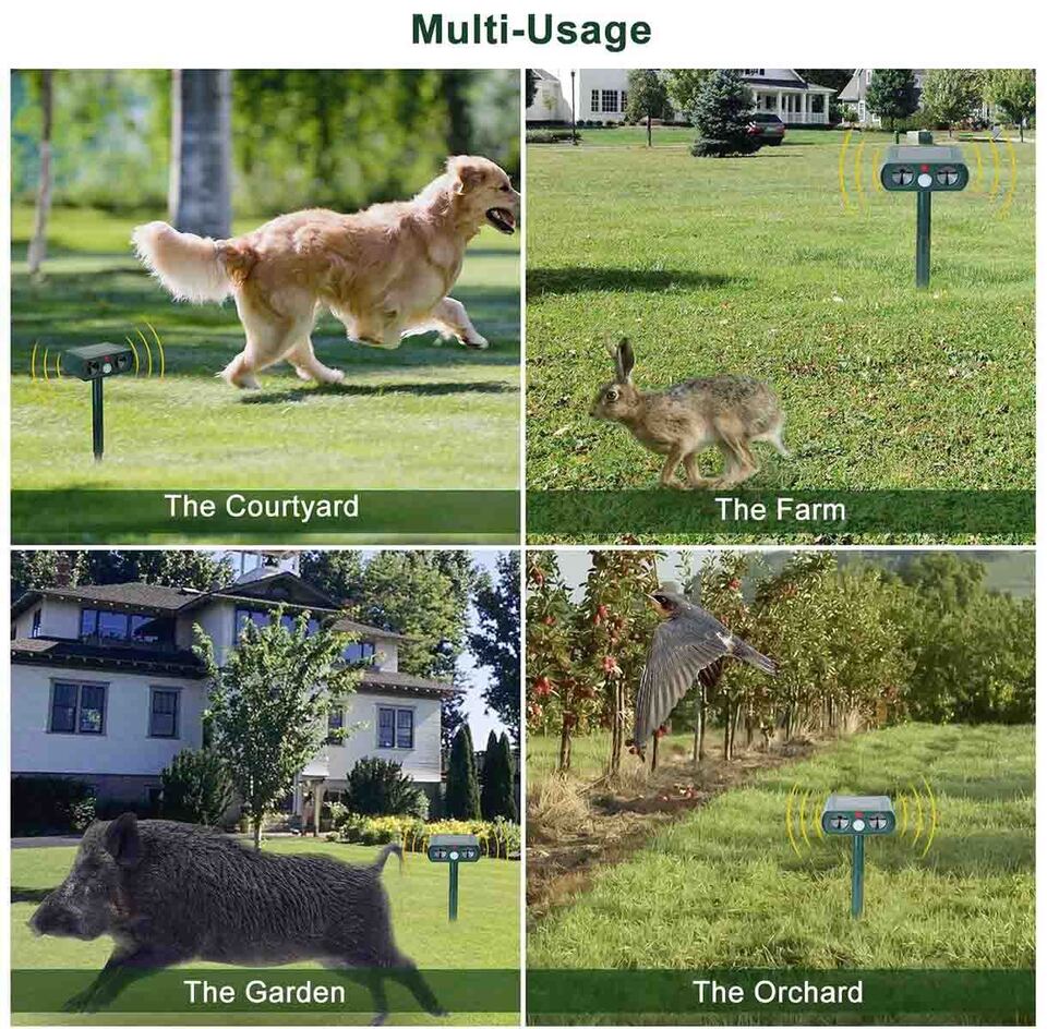 Solarbetriebener und Ultraschall-Tiervertreiber