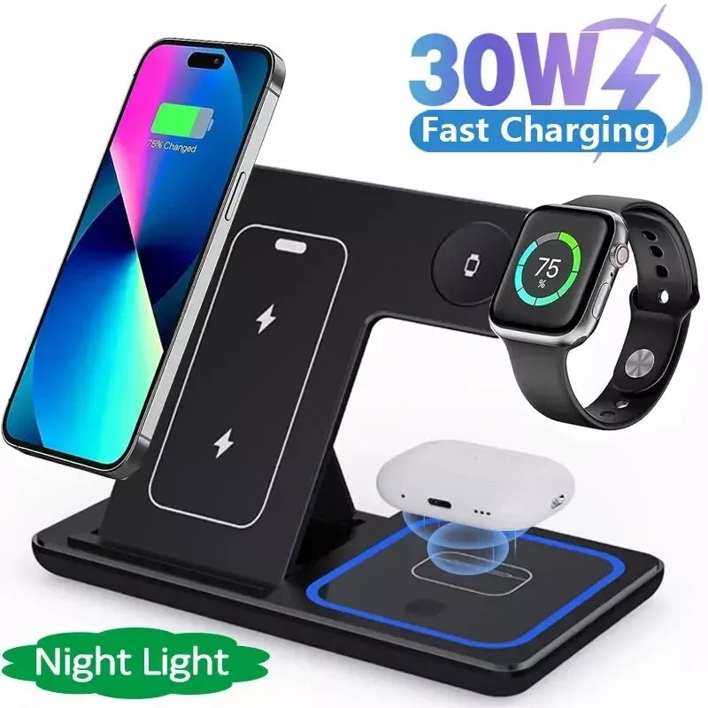 3-in-1 Wireless Ladehub: Schnelllade-Ständer für iPhone, Apple Watch und AirPods