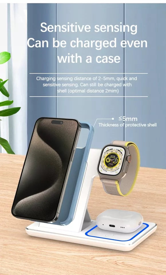 3-in-1 Wireless Ladehub: Schnelllade-Ständer für iPhone, Apple Watch und AirPods